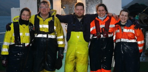 The Ocean Rainforest team on site, in their offshore seaweed farm in the Faroe Islands.